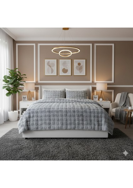 Comfort Yorgan Seti Çift Kişilik Puff Loria Gri