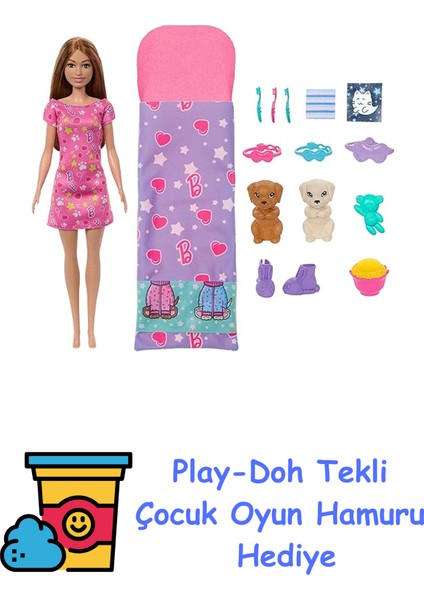 ve Köpekçikleri Pijama Partisi Barbie ve Köpekçikleri Pijama Partisi Oyun Seti, 2 Oyuncak Köpek Figürü, 10'dan Fazla Aksesuar ve Renk Değişimi HXN01 + Play-Doh Oyun Hamuru