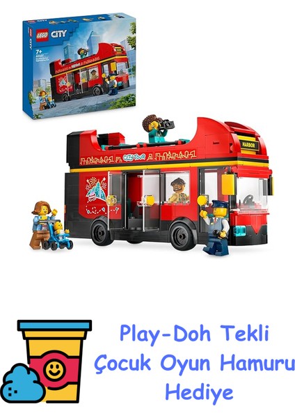 City Kırmızı Iki Katlı Gezi Otobüsü 60407 – 7 Yaş ve Üzeri Çocuklar Için Macera Dolu Yolculuklar Sunan Eğlenceli Oyuncak Yapım Seti, Harika Hediye Fikri (384 Parç + Play-Doh Oyun Hamuru