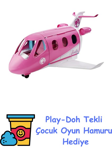 'nin Uçağı Oyun Seti Barbie'nin Pembe Uçağı, 15'ten Fazla Parçaya Sahip, Dönüşüm Özellikli GDG76 GDG76 + Play-Doh Oyun Hamuru