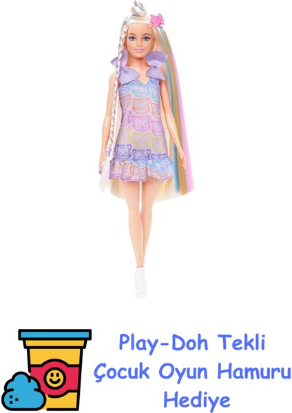 Barbıe Upuzun Muhteşem Saçlı Bebekler™ Bebek Barbie Upuzun Muhteşem Saçlı Bebekler Serisi Bebek ve Aksesuarları, 2 Farklı Kombiniyle Upuzun Saçlı Sarışın Bebek JCT72 + Play-Doh Oyun Hamuru