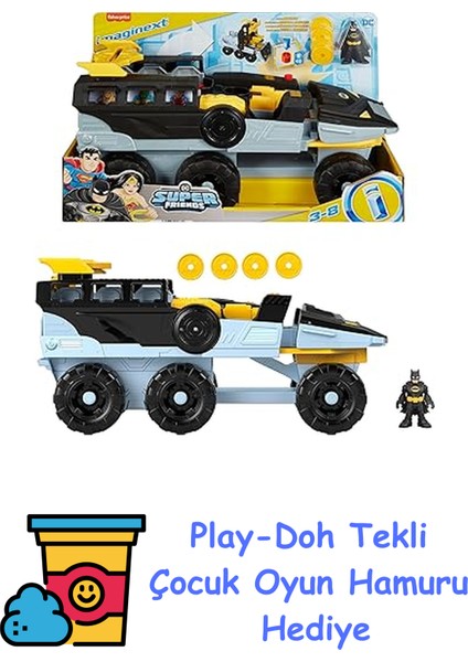 Fisher-Price Imaginext Dc Super Friends™ Dönüşebilen Bat-Tank™ Imaginext Dc Super Friends Dönüşebilen Bat-Tank ve Batman Figürü, Işık ve Ses Efektleri HVY04 + Play-Doh Oyun Hamuru
