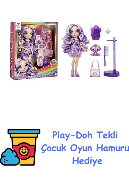 Mgae Rainbow High Violet Parlak Slime ve Evcil Hayvan Serisi Bebeği + Play-Doh Oyun Hamuru