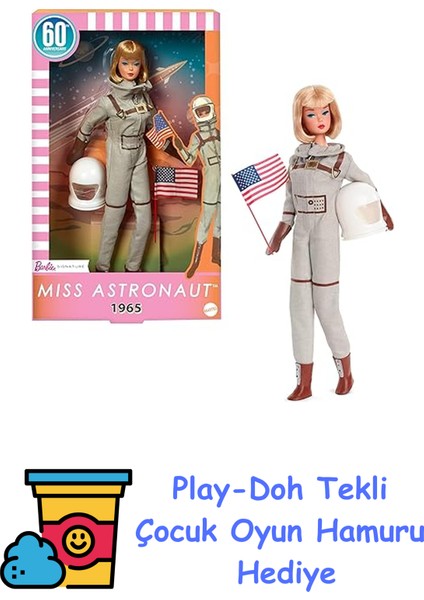 Gümüş Rengi Uzay Kıyafeti, Uzay Botu ve Astronot Kaskı Aksesuarıyla Koleksiyona Uygun Miss Astronaut Bebek, 1965 Tarihli Klasik Bebeğin Yeni Tasarımı, JBJ48 + Play-Doh Oyun Hamuru