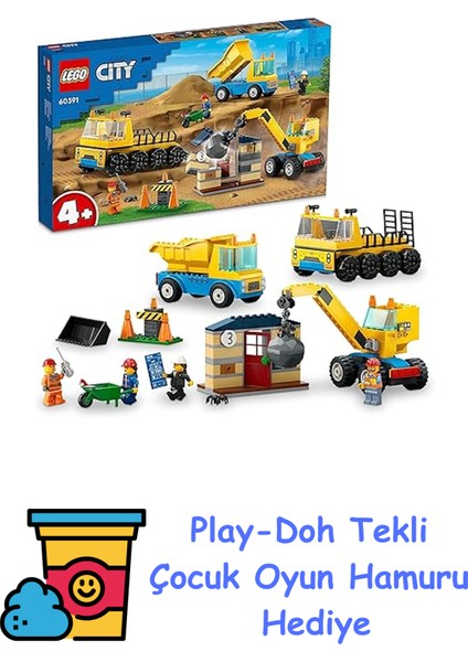 City Inşaat Kamyonları ve Yıkım Gülleli Vinç 60391 (235 Parça) + Play-Doh Oyun Hamuru