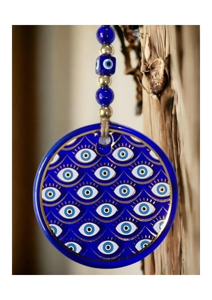 Yaldızlı Gözlerle Motiflendirilmiş Nazar Boncuklu Duvar Süsü Cam Duvar Dekoru fırsatları