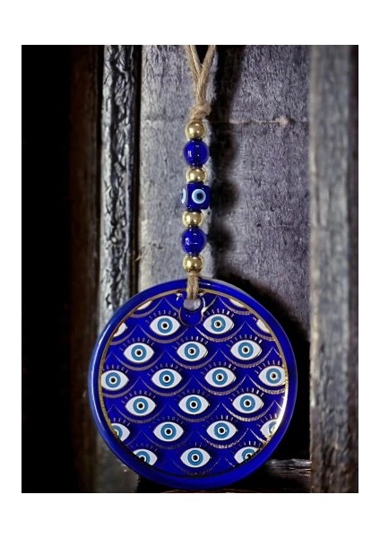 Yaldızlı Gözlerle Motiflendirilmiş Nazar Boncuklu Duvar Süsü Cam Duvar Dekoru indirimleri