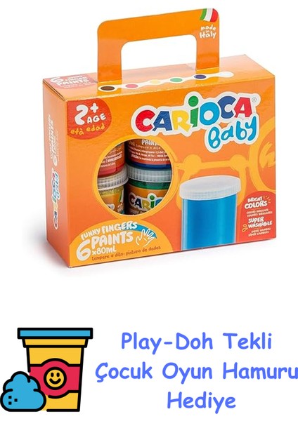 Bebek Yıkanabilir Parmak Boyası, 6 Renk x 80 gr + Play-Doh Oyun Hamuru
