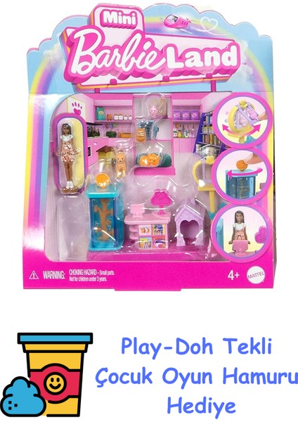Mini Barbieland Bebek ve Oyun Seti JCR29 - Evcil Hayvan Butiği JCR30 + Play-Doh Oyun Hamuru