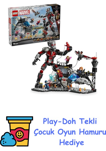 | Marvel Kaptan Amerika: Kahramanların Savaşı Aksiyon Savaşı 76314-10 Yaş ve Üzeri Çocuklar Için 8 Minifigürlü Oyuncak Yapım Seti, Doğum Günü Hediyesi (736 Parça) + Play-Doh Oyun Hamuru