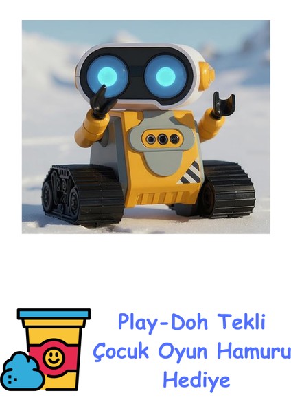 Akıllı Kumandalı Robot Oyuncak, Wall-E Benzeri El Sensörlü, USB Şarjlı, Işıklı ve Müzikli, Eğitici Stem Oyuncak + Play-Doh Oyun Hamuru