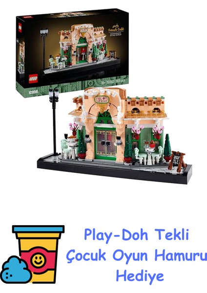 Icons Fransız Kafe 10362 - Yetişkin Kadın ve Erkekler Için Süslü Koltuklar ve Asılı Saksılar Içeren Koleksiyonluk Dekoratif Model Yapım Seti, Ev Veya Ofis Dekoru + Play-Doh Oyun Hamuru