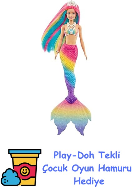 Dreamtopia Renk Değiştiren Sihirli Denizkızı, Gökkuşağı Renginde Saçlar, Suyla Renk Değiştirme Özelliği, 3-7 Yaş Arası Için GTF89 + Play-Doh Oyun Hamuru