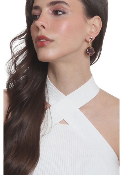 Kadın Çivili Model Altın Renk Tel Sarma Tasarım Kedigözü Küpe modelleri