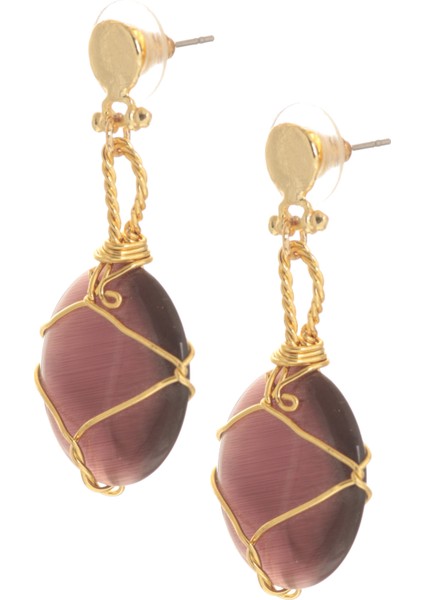 Kadın Çivili Model Altın Renk Tel Sarma Tasarım Kedigözü Küpe