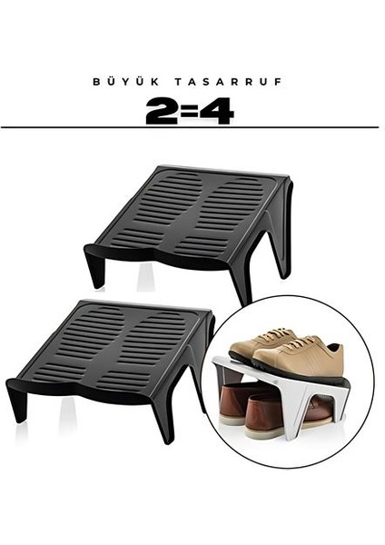 2 Li Ayakkabı Düzenleyici Twin Set – Çift Katlı Tasarım | Dolap Içi Alan Tasarrufu | Kaymaz Yüzey