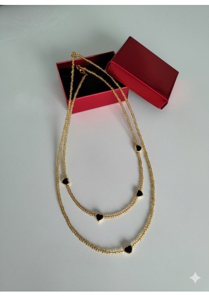 Beş Kalpli Boncuklu Kalpli 2 Li Bir Arada Kadın Kolye Kombin fiyatları