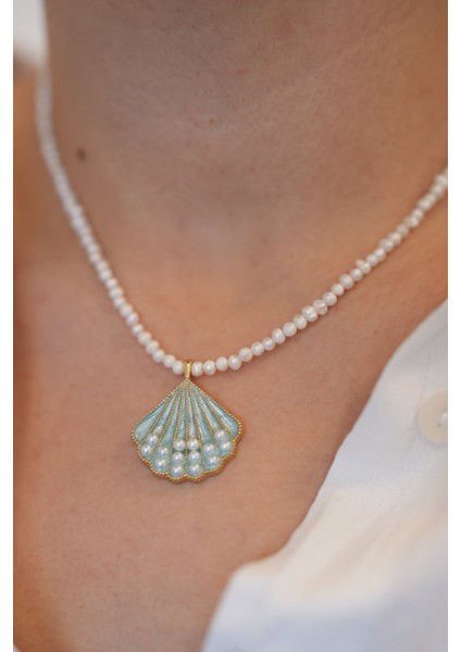 Açık Mavi Gerçek Tatlı Su Incili Istiridye Kolye