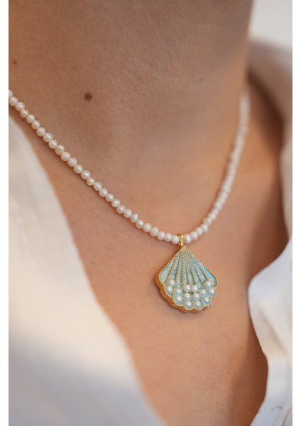 Açık Mavi Gerçek Tatlı Su Incili Istiridye Kolye modelleri