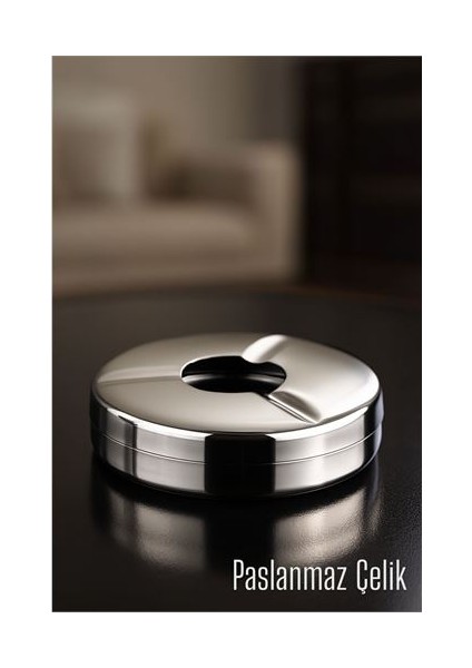 Kapaklı Paslanmaz Küllük - Kapaklı Metal Kül Tablası - Masaüstü Küllük