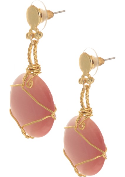 Kadın Çivili Model Altın Renk Tel Sarma Tasarım Kedigözü Küpe