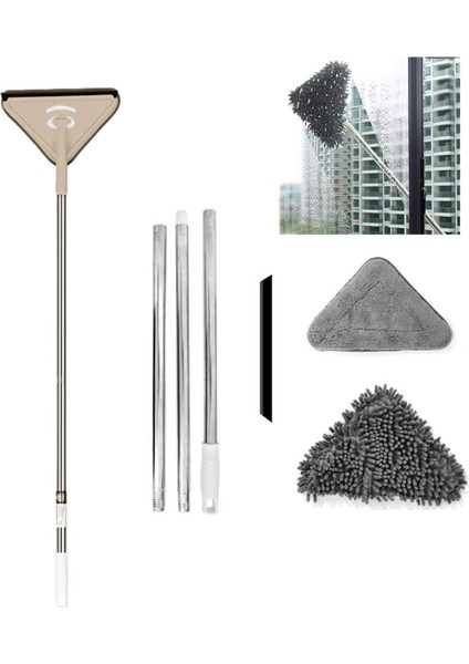 Mop 3 Bölmeli Yerleştirme Çubuğu 1,7 Metre + Elyaf Bez + Şönil Bez