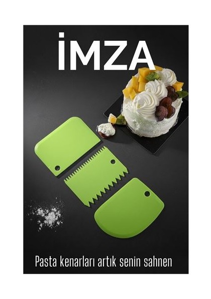 3’lü Dekoratif Şekillendirme Aparatı Hamur Pasta Kesici Kazıma (Düz, Dişli, Kavisli)