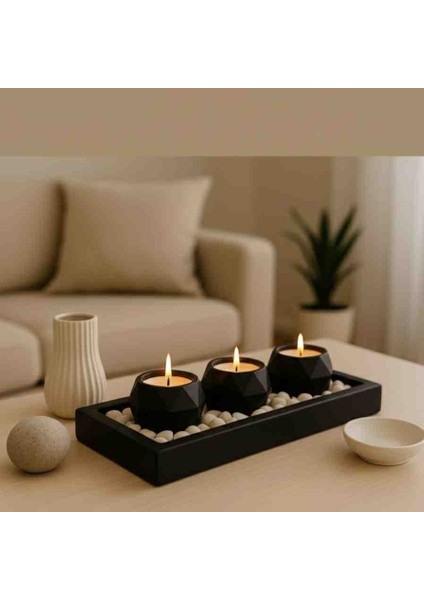 Tabaklı Prizma Desen 4 Lü Pinterest Mumluk Set Hediyelik Ev ve Ofis Dekorasyon Ürünü(Taşlar ve Mumlar Dahildir)