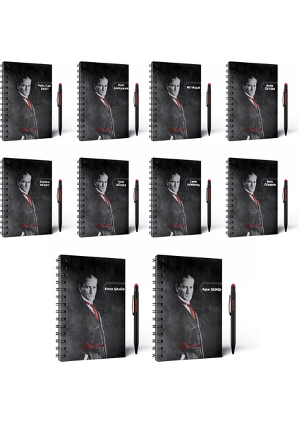 Kişiye Özel Isimli Atatürk Defter 10'lu Kalemli