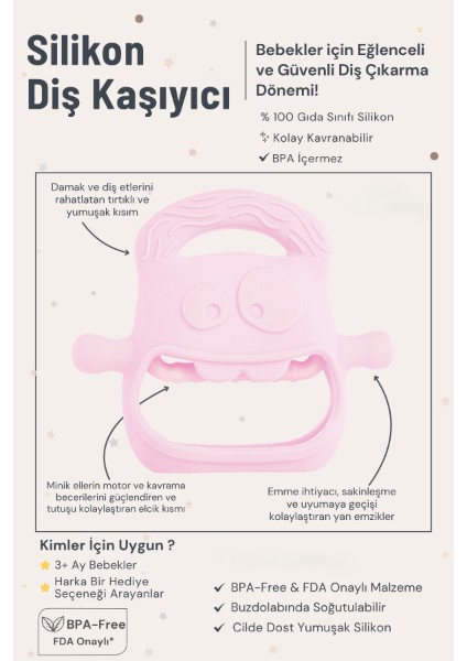 Diş Kaşıyıcı Bebekler Için Silikon Pembe modelleri