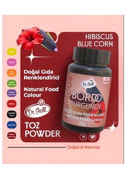 Doğal Toz Gıda Boyası Dr.gusto 25 gr Bordo