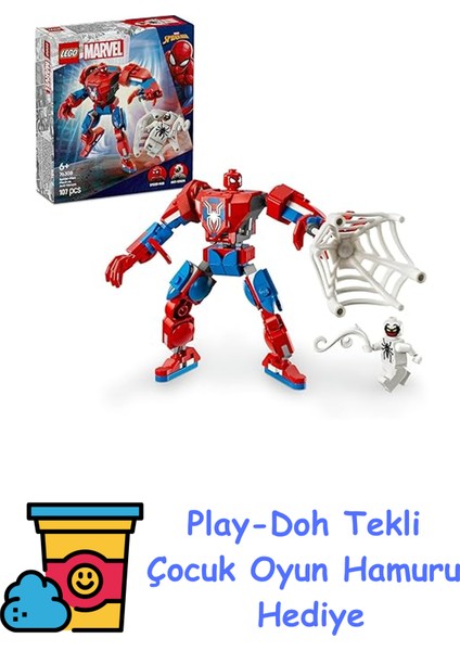 | Marvel Örümcek Adam Robotu, Anti Venom’a Karşı 76308-6 Yaş ve Üzeri Çocuklar Için Inşa Edilebilen Figür Içeren Oyuncak Yapım Seti, Doğum Günü Hediyesi (107 Parç + Play-Doh Oyun Hamuru