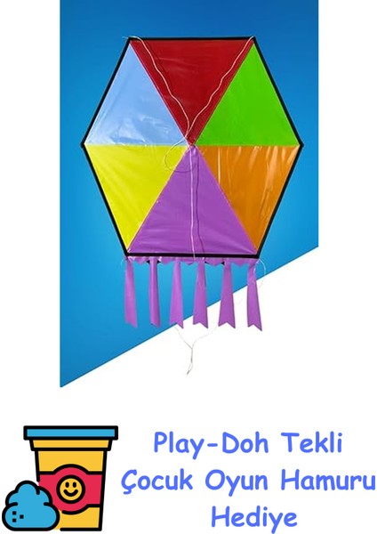 Kumaş Çerçeveli Altıgen Uçurtma - Karmarenk + Play-Doh Oyun Hamuru