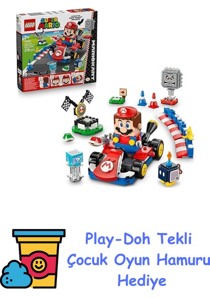 Super Mario: Mario Kart – Interaktif LEGO Mario ve Standard Kart 72043 – 7+ Için Figürlü Yaratıcı Oyuncak Yapım Seti (278P) + Play-Doh Oyun Hamuru