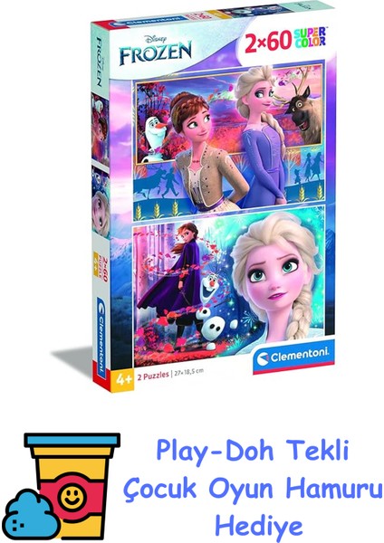 - 2X60 Parça Puzzle - Frozen 2 + Play-Doh Oyun Hamuru
