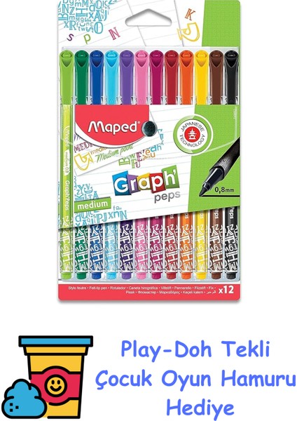 749652 Felt Tıp 12 Renk Keçeli Kalem + Play-Doh Oyun Hamuru