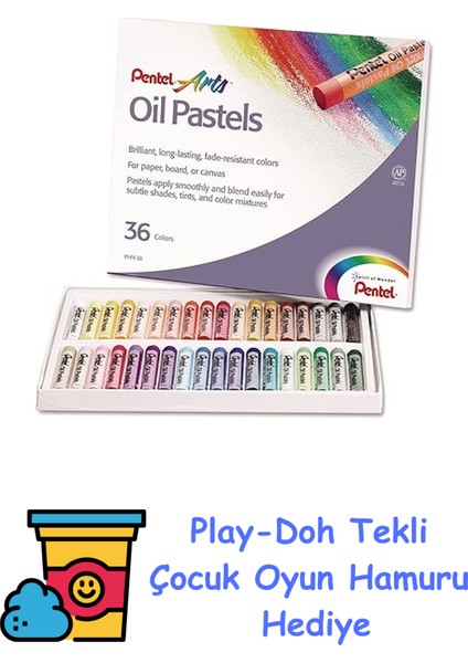 Yağlı Pastel Boya, Standart Kutu, 36 Renkli + Play-Doh Oyun Hamuru