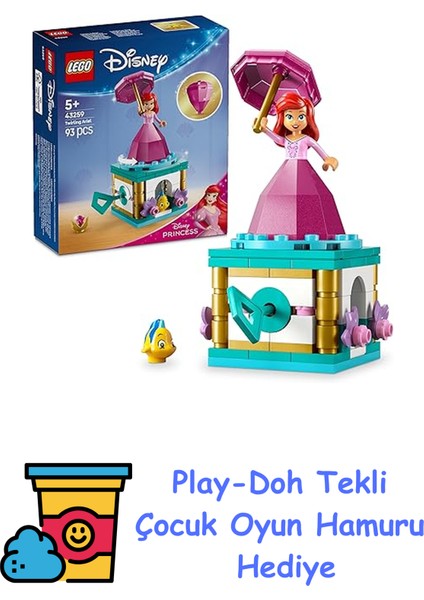 ǀ Disney Princess Dönen Ariel 43259-5 Yaş ve Üzeri Prenses Seven Çocuklar Için Mini Bebek Figürü Içeren Yaratıcı Oyuncak Yapım Seti, Doğum Günü Hediyesi (93 Parça + Play-Doh Oyun Hamuru