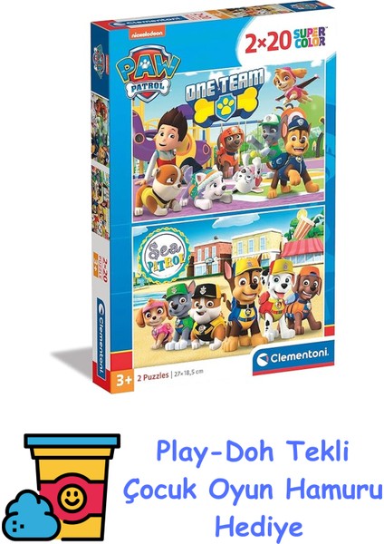 - 2X20 Parça Puzzle - Paw Patrol + Play-Doh Oyun Hamuru