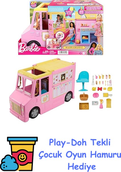 Setleri, 25 Parçalı, Hazırlık ve Yemek Alanları Olan, Renkli Yemek ve Içecek Aksesuarlarıyla Limonatacı, HPL71 + Play-Doh Oyun Hamuru