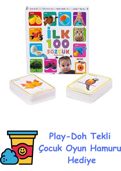 Eğitici Hafıza Kartları Ilk 100 Sözcük Kelime Zeka Kartları - Bebekler Için Resimli Ilk 100 Kelimeler + Play-Doh Oyun Hamuru