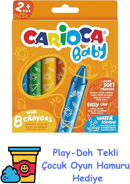 Jumbo Bebek Elleri Kirletmeyen Pastel Boya Kalemi 8'li 2 Yaş+ + Play-Doh Oyun Hamuru