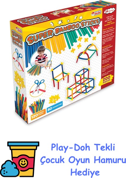 Süper Bambu Çubuklar 200 Parça, Esnek Plastik, +3 Yaş Için + Play-Doh Oyun Hamuru