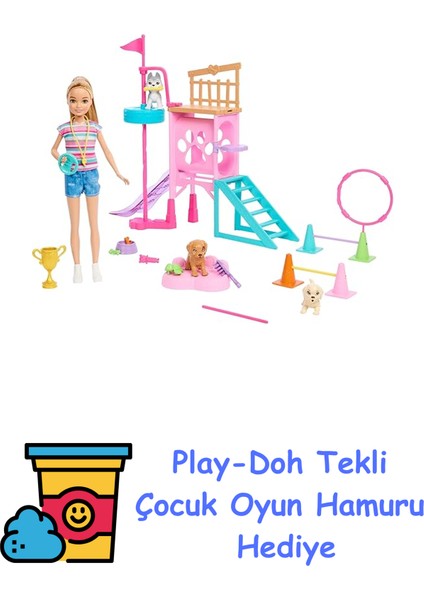 Bebek, 3 Köpek Figürü ve Aksesuarlar Içeren Köpekçik Oyun Parkuru Oyuncağı Oyun Seti, 20'den Fazla Parça, HRM10 + Play-Doh Oyun Hamuru