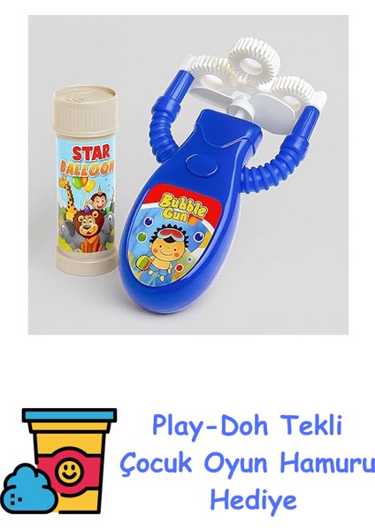 Pilli Otomatik Baloncuk Tabancası - Köpük Makinesi, Kesintisiz Yaz Eğlencesi, Çocuk Doğum Günü Hediyesi + Tatil Hediyesi, Mini Serinletici + Play-Doh Oyun Hamuru