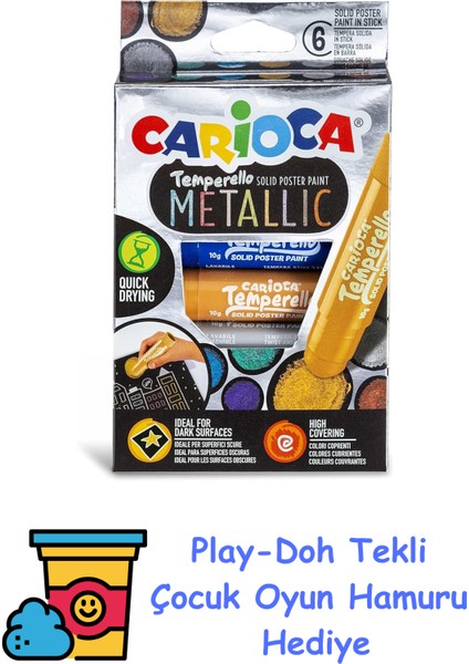 Temperello Stick Poster Boyama Kalemi Metalik 6'li + Play-Doh Oyun Hamuru