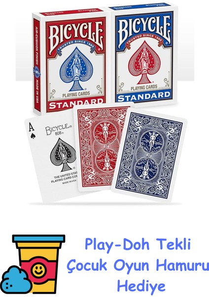 Standart Endeks Oyun Kağıdı Destesi, Kırmızı/mavi, Poker Boyu, 2 Paket + Play-Doh Oyun Hamuru