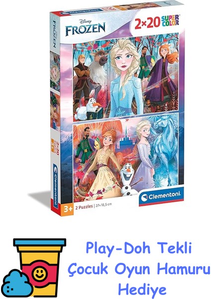 - 2X20 Parça Puzzle - Frozen 2 + Play-Doh Oyun Hamuru