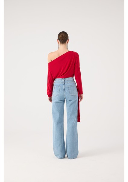 Asimetrik Yaka Talia Bluz Kırmızı indirimleri