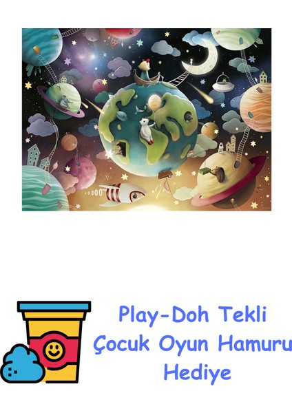 129713 100P Puz Gezegenler, Çok Renkli + Play-Doh Oyun Hamuru